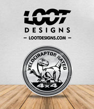 Load image into Gallery viewer, Jurassic RATED / Velociraptor RATED Badge for Offroad Vehicle